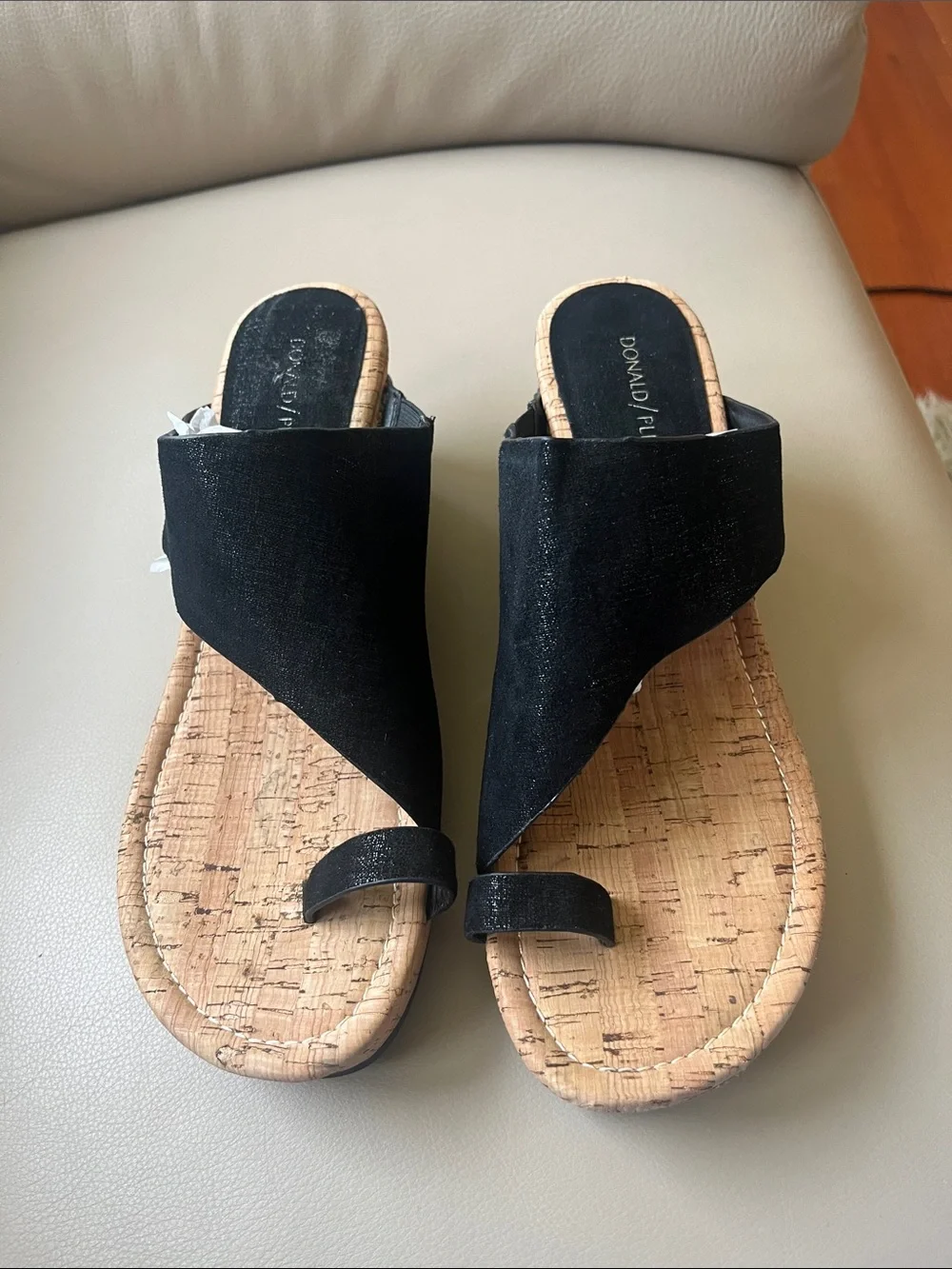 Donald J. Pliner Black Gyer Cork-Style Toe Loop Slide Sandals